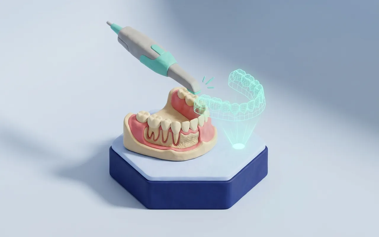 Paziente che chiede se l'impronta dentale fa male durante la scansione digitale in studio